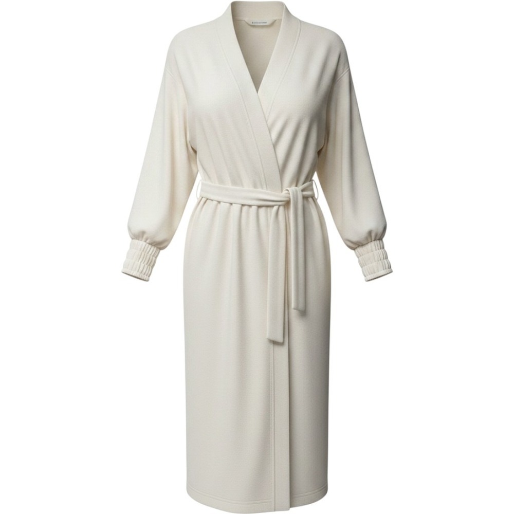 Soma Plush Cream Wrap‎ Long Robe XL Tie Waist Smocked Cuff Lounge Sleepwear